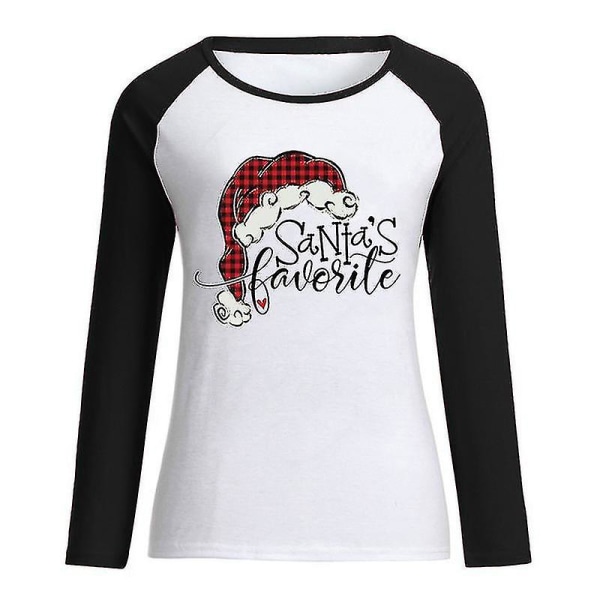 Hhcx-kvinner Christmas Santa Print T-skjorte Bluse Basic Top Tee Shirt Black XL