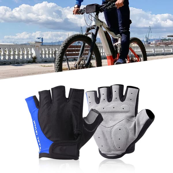 Halvfinger cykelhandsker Stødabsorberende Åndbare Fingerløse til Mænd og Kvinder Blå