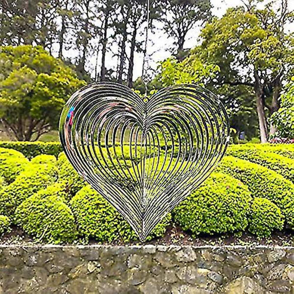 Vindspinner Yard Kunst Hagedekor 3d Hjerte Rustfritt stål Metallskulpturer Kinetisk Hengende Vindfanger Ornament