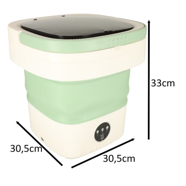 Sammenfoldelig campingvaskemaskine 12 L 12 V IPX4 med centrifuge grøn 2330