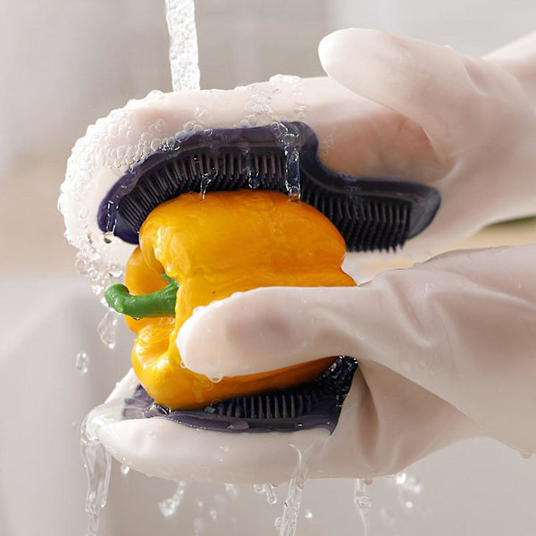 Genanvendelige Opvaskehandsker Opvaske Handsker Silikone Gummi Handske Husholdningsscrubber Køkken Rengøringsværktøj til hjemmet Purple