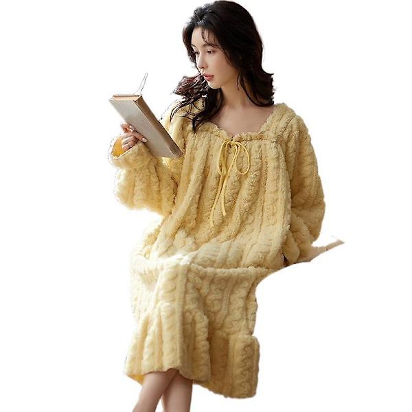 Vinter Ny ensfarvede Simpel Sød Og Dejlig Coral Fleece Dame Natkjole Varm Flannel Hjemmeservice Pyjamas 7112 M