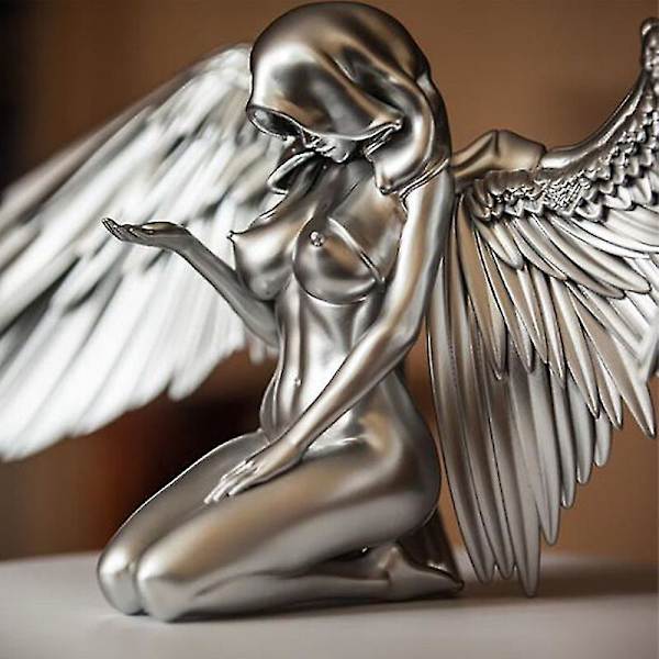 Ängelfefigur, konstängel Kvinnlig Kvinna Vinge Knästående mantel hatt Naken Naken Sexig Människokropp Silverhartsfigur