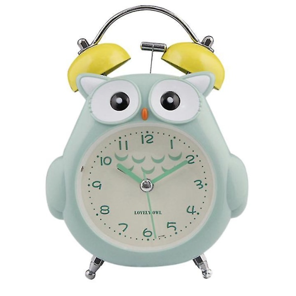 Cartoon Owl Alarm Clock Mute Double Bell Clock Søt barnegave green