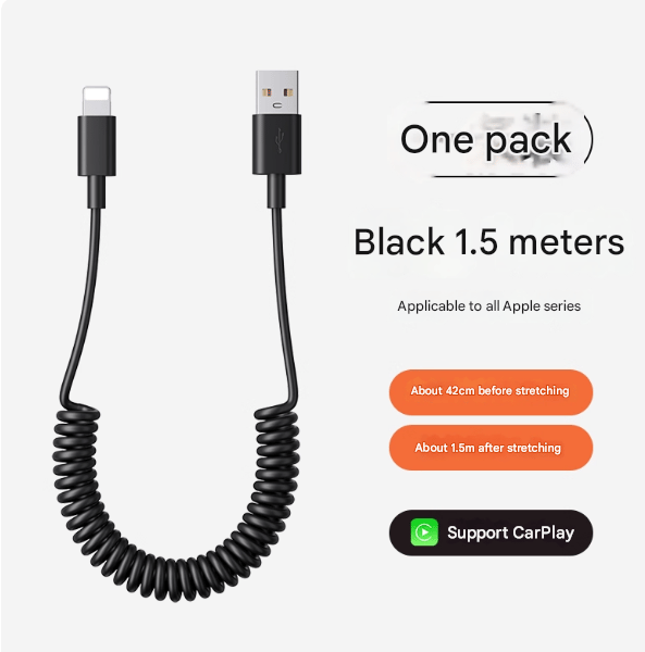 Spiralkabel for iPhone-lading 1-pakning, Apple CarPlay & MFi-sertifisert