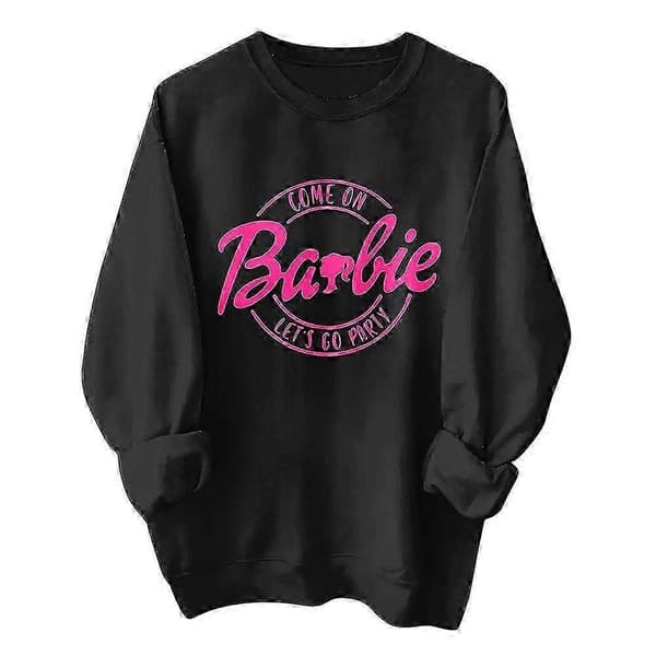 【BQ】Unisex Barbie-tema Trøje Trendy Trykt Pink Power Langærmet Pullover Sweatshirt-Perfekt Sort Black L