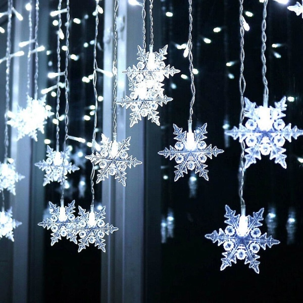 96 Led Snowflake Fairy String Lights Gardinvindue 8 Modes Julefest Decor UK White UK White