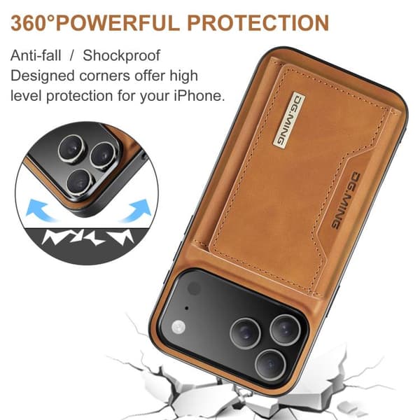 【BQ】iPhone 17 Pro Max Case Leather Wallet DG.MING M2 Series 3-Fold Card Bag Brun