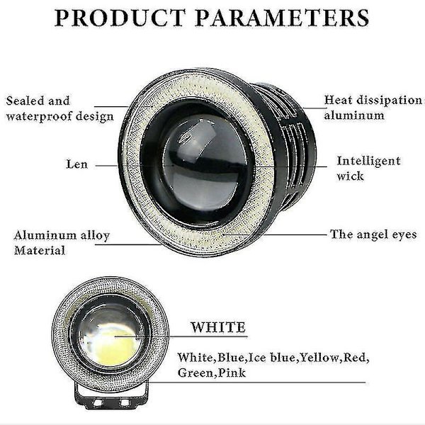 2kpl Auton Sumuvalo Angel Eyes Halo Ring Pyöreä Led Ajovalot Universal 3 inch White