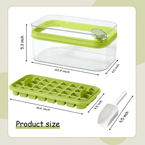 Isbitsform med lock och behållare, 2-pack för frys, 64 st isbitsformar (grön) green