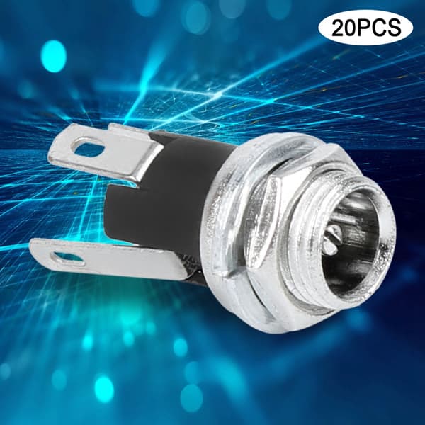 20 stk. DC Strømforsyning Hunnkontakt 5,5x2,1mm Gjenge Mutter Panelmontering Kobling DC025M