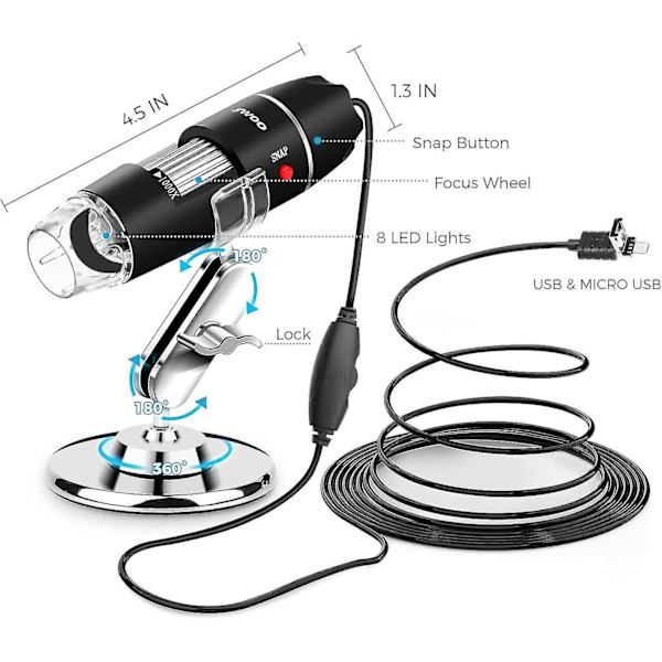 USB -mikroskooppi 8 Led USB 2.0 digitaalinen mikroskooppi, 40 To