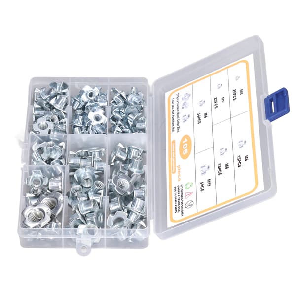 105 stk. T-mutter Tee-muttere M4‑M10 Galvanisert karbonstål Sortimentsett Kit for vedlikehold