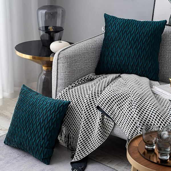 Sammets kuddfodral 30x50 cm för vardagsrumssoffa, set om 4 enkla, blågrön