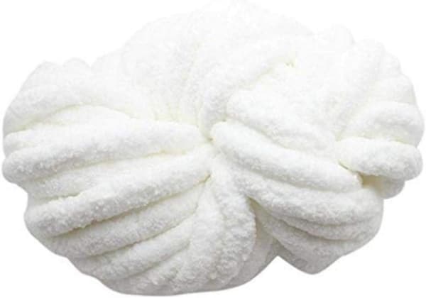 Uldgarn DIY Chenille Garn Super Tykt, 2 cm Garn, til Hækling og Strikning af Tæpper, Halstørklæde, Hue White