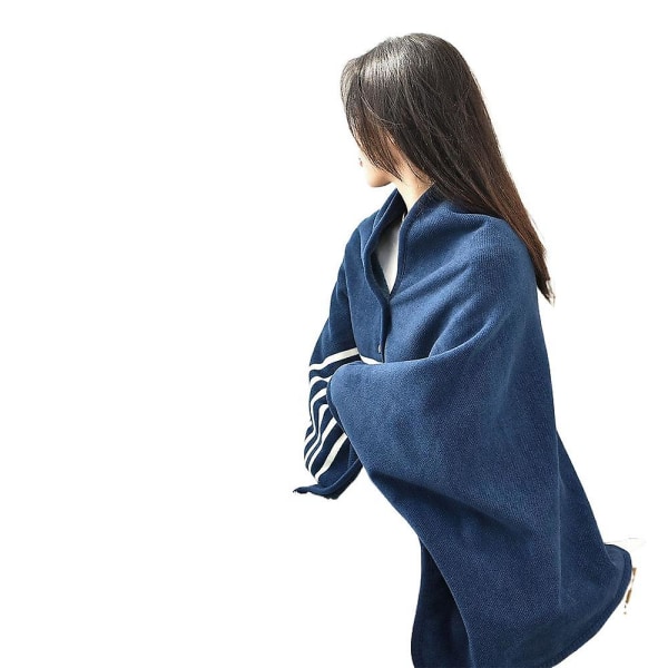 Dobbelt-lags Lazy Shawl Tæppe Fugtabsorption Opvarmning Varmt Tæppe Kontor Hjem Fritid Multi-purpose Nap Enkelt tæppe blue and white strips 100x140cm