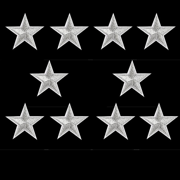 10 stk Sølvstjerner Broderede Badges Stryg Patches Motiv Applikation Stickers Silver