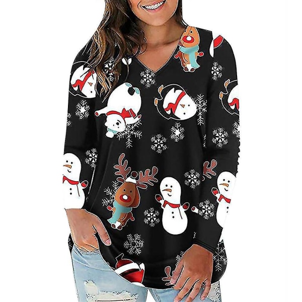 Hhcx-women Christmas Novelty Print T-shirt Jumper Xmas Blouse Tee Shirt Top Snowman Elk 3XL