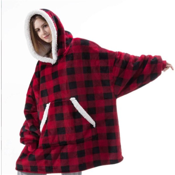 Den nya Filt Sweatshirt Oversized hoodi Red and black check