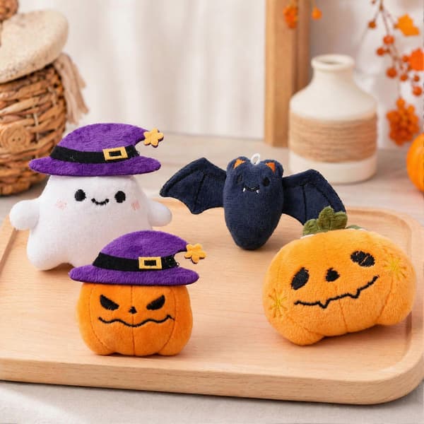 【BQ】Halloween Plys Kattelegetøj – Spøgelse, Flagermus & Græskar – til Festlig Sjov B