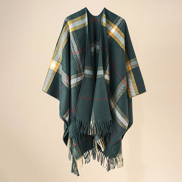 Gradient plaid sjal med kappe efterår og vinter tæppe varmt frynsede sjal green 160*128cm