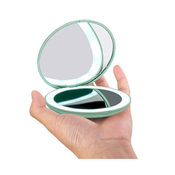 Wobsion LED Oplyst Rejse Makeup Spejl, 1x/10x Forstørrelse Kompakt Spejl