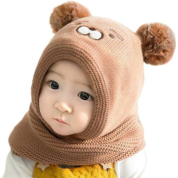 Baby slouchy-hattu Lämmin Söpö Karhu Talvihattu Huivi Hattu Neulottu Hattu Bobble Fleece Vuoratulla Pipo Hattu Coffee