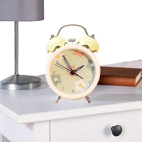 Mini Väckarklocka Elektronisk Runt Antal Dubbel Bell Skrivbordsbord Digital Quartz Klocka Heminredning Orange