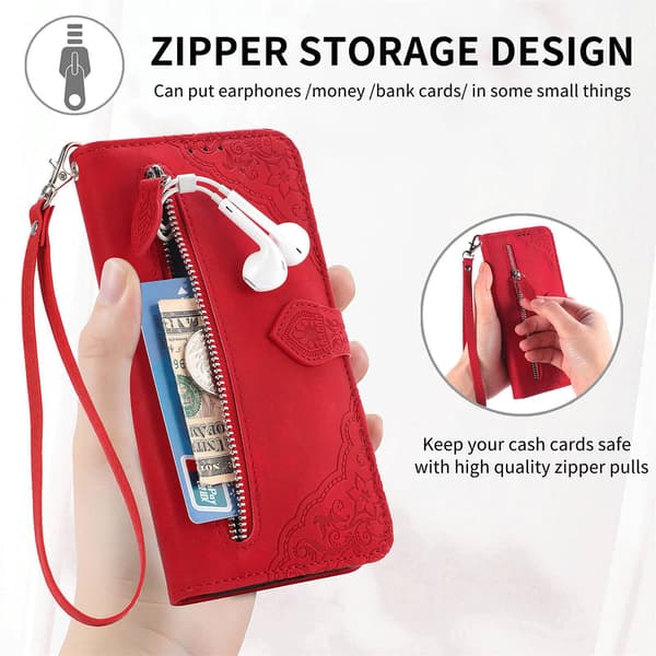 【BQ】iPhone-etui - Flip-læderetui med prægede kortpladser, rød til iPhone 11 Pro Max Red Red iPhone 11 Pro Max