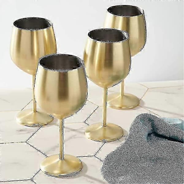 4 guldfärgade vinglas, 540 ml - set med splittersäkra glas i matt rostfritt stål och presentask - JA
