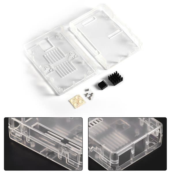 Transparent ABS-hölje Skyddsfodral Skalskydd med 2st kylfläns för Raspberry Pi 3 B/2 B/2B+