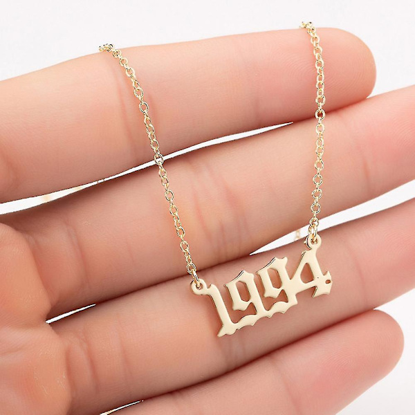 1980-2019 Birth Year Number Charm Pendant Stainless Steel Chain Necklace Jewelry Silver 1996