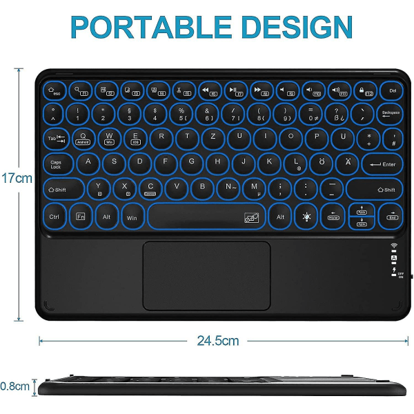 Bluetooth Engelsk Tastatur med Trackpad Genopladelig Bærbar Trådløs Bluetooth Tablet og 7 Farver Baggrundsbelysning Kompatibel med Ipad