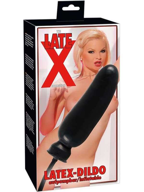 【BQ】Late X: Oppustelig Latex Dildo Svart Latex