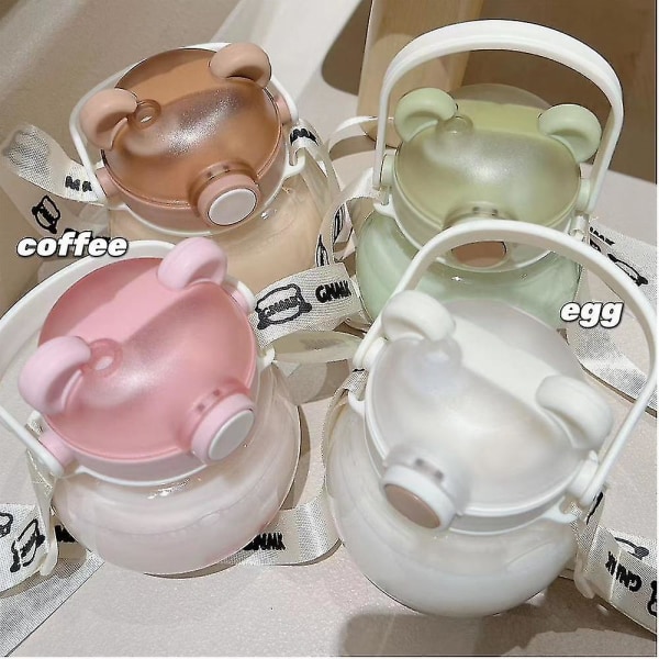 Kawaii Bear Straw Bottle, Kawaii Bear Water Bottle For Girls School Office Travel pink