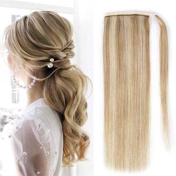 Ponytail Extension Human Hair Bleach Blond Clip on Ponytail Hair 22 Inch