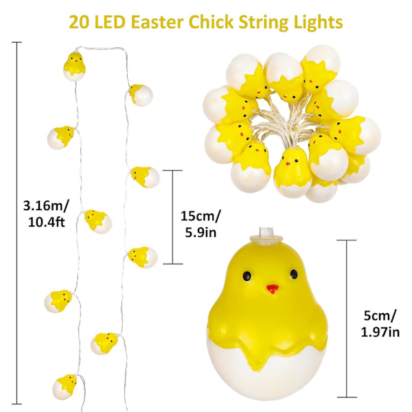 Easter Chicks String Lights Easter Egg Lights (3M 21LEDs utan batteri)