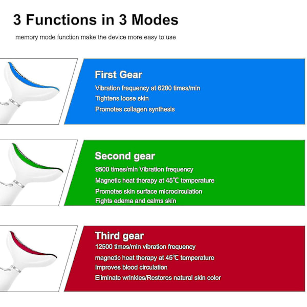 Ansigtsmassager Anti-aldring nakke øjen massager, 3 tilstande, 45 varme højfrekvent vibration anti rynker ansigts anordning