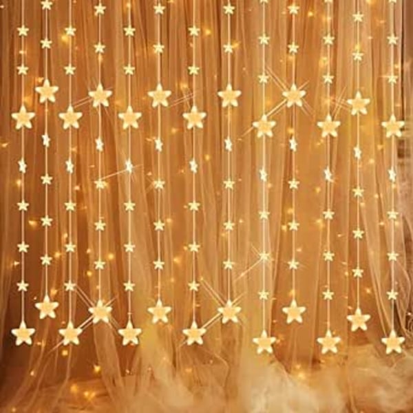 Yinuo Mirror Fairy Lights, 80 stjärnor 144 lysdioder 2mx1,5m Anslutbar stjärngardin med 8 lägen Fjärrkontroll Fönster Fairy