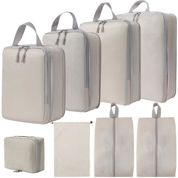 8 sæt kompressionspakningskuber til rejser, ultralette pakkeorganisatorer til bagagekuffert og rygsæk BEIGE STYLE 3