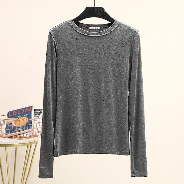 Basic T-shirt O-halsad Långärmad Kvinnor Höst Bottoming Tee Tops All Match Tee Shirt Plus Size Undershirt L grå1 L gray1