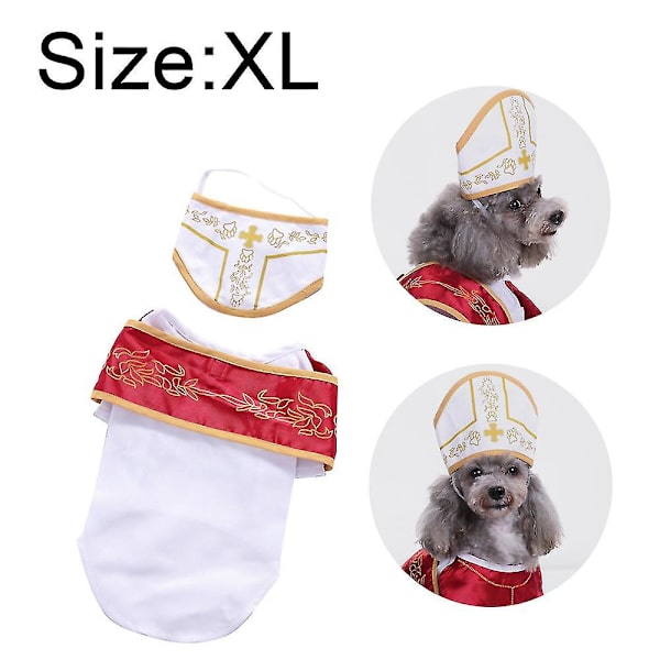 Paavin koiran asu - Halloween Holy Hound Dog -asu, söpö pyhän isän koiran asu XL