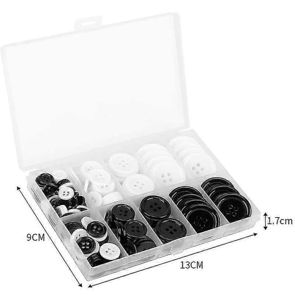 160 Stykker Sorte Hvide Knapper, Skjorteknapper, 4-Huls Knapper, Runde Knapper Til Syhåndværk, Harpiks Knapper Til Strikkepinde - 10mm, 12mm, 15mm