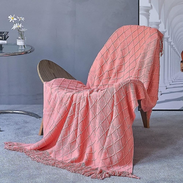 Inya Slängfilt Struktureret Solid Mjuk Soffa Soffa Overdrag Dekorativ nordisk stickad fil Tyngd juldekor Plädar diamond coral 150x230cm