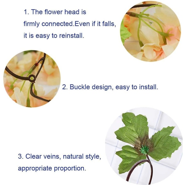 2 pakke falske kirsebærvineblomster plante kunstig eføy hengende grønne blad silkekranser bryllupskunstdekor (blå) champagne champagne
