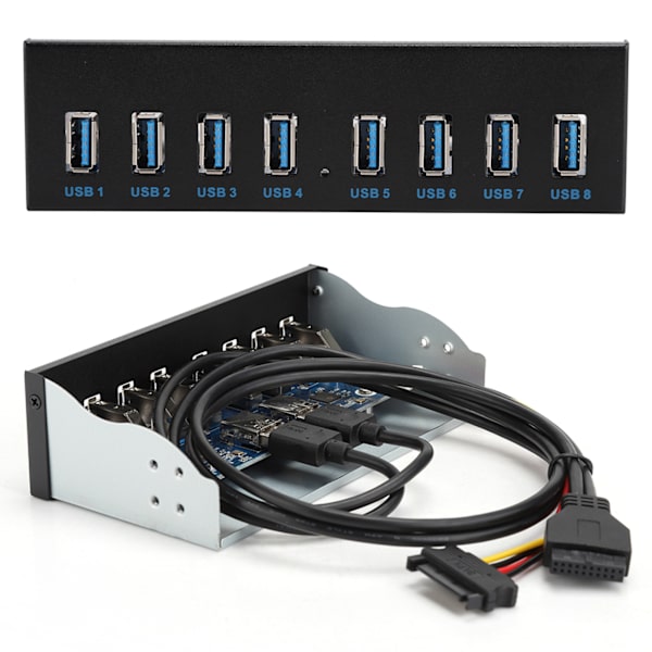 PC-datamaskin frontpaneladapter: USB 3.0 19PIN 8-ports hub med optisk enhetsforlengelse