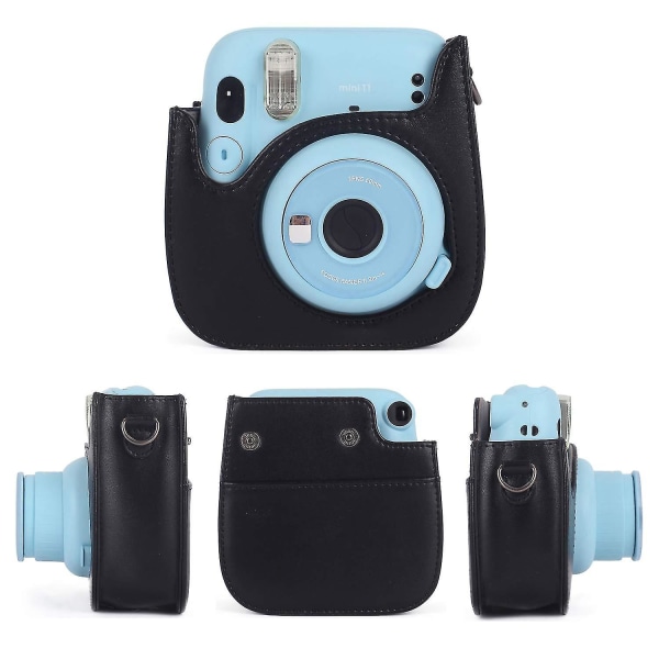 Instant Camera Protective Case kompatibel med Instax Mini 11 Soft Pu lædertaske med lomme Black