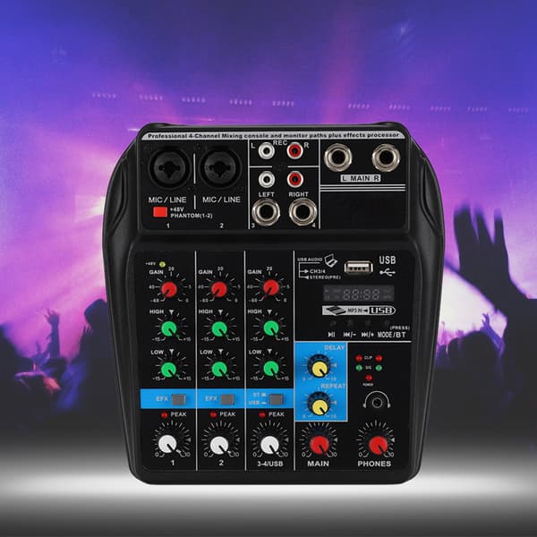 Mini USB Bluetooth Lydkort 4-kanals Mixer til Husholdningsscene 100-240VUS