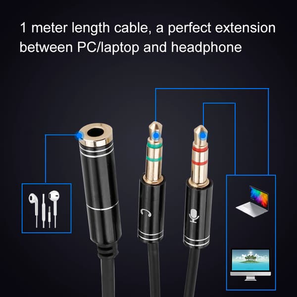 Adapter til 3,5 mm lydforlængerkabel til hovedtelefondeler