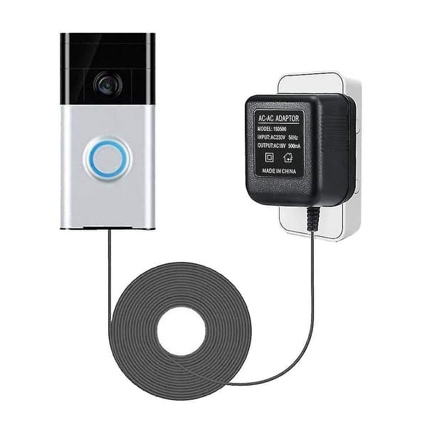 AC dörrklocka strömadapter, 18V 500mA dörrklocka transformator, 10M kabel, kompatibel Ring dörrklocka, video dörrklocka EU-kontakt Black